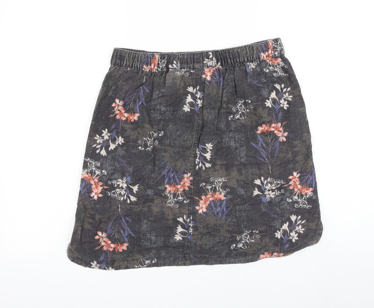 NEXT Womens Grey Floral Linen A-Line Skirt Size 10