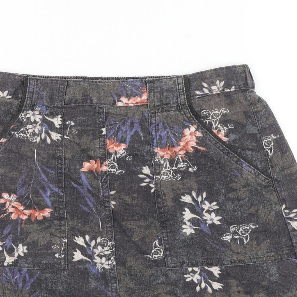 NEXT Womens Grey Floral Linen A-Line Skirt Size 10