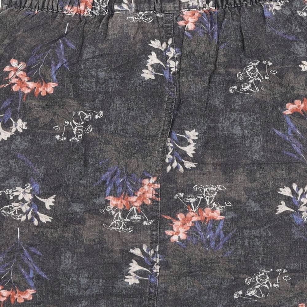 NEXT Womens Grey Floral Linen A-Line Skirt Size 10