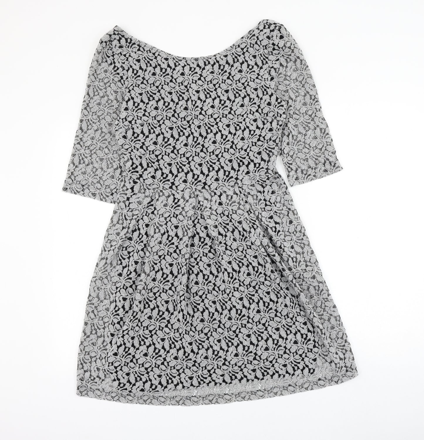 NEXT Womens Grey Floral Polyester Skater Dress Size 10 V-Neck Pullover