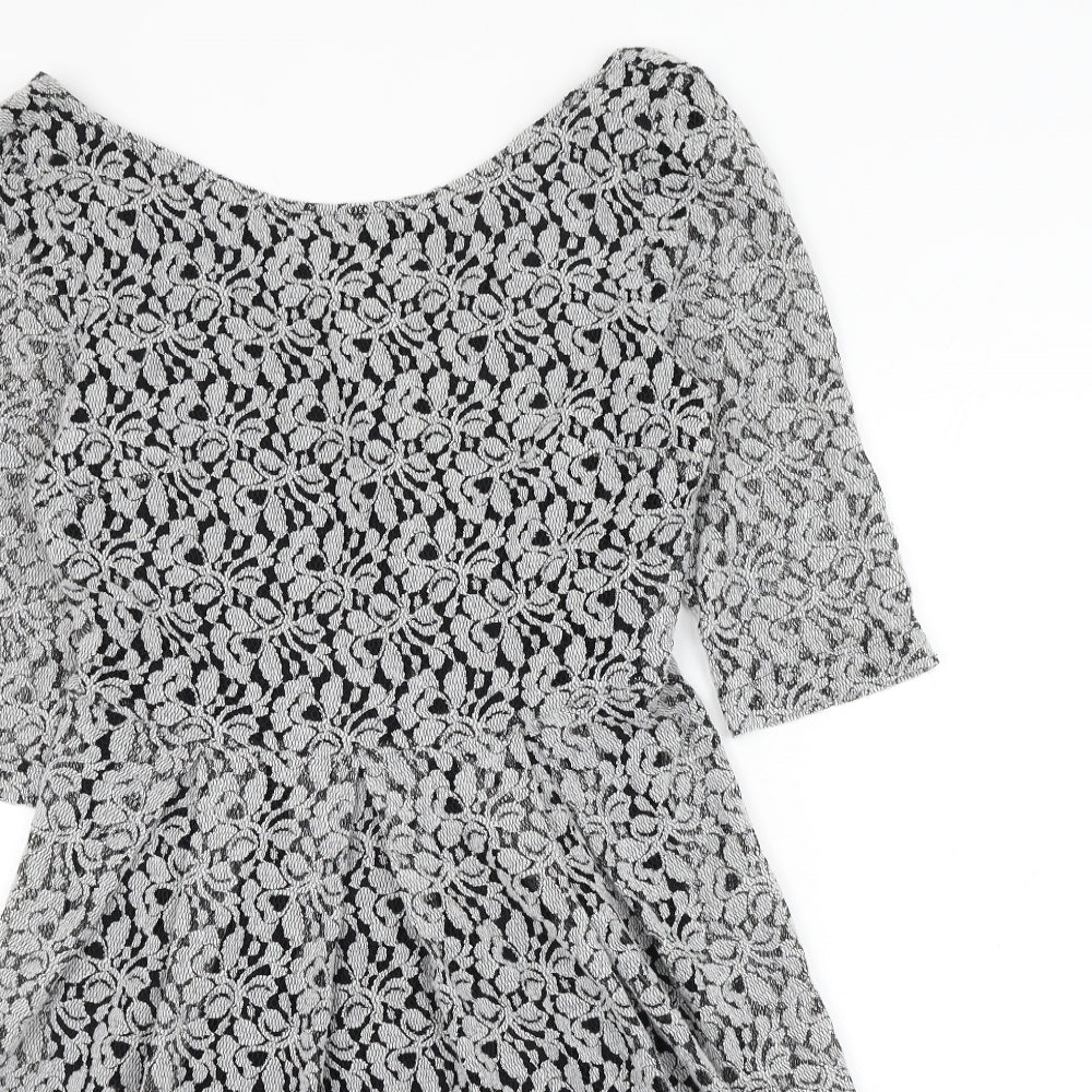 NEXT Womens Grey Floral Polyester Skater Dress Size 10 V-Neck Pullover
