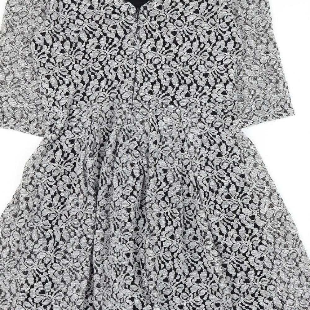 NEXT Womens Grey Floral Polyester Skater Dress Size 10 V-Neck Pullover