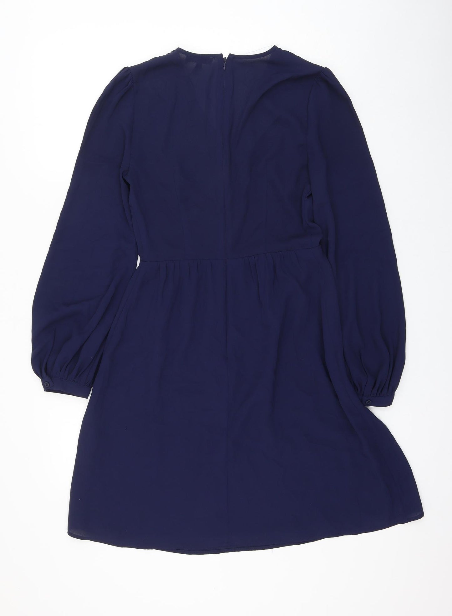 Warehouse Womens Blue Polyester Skater Dress Size 6 V-Neck Zip