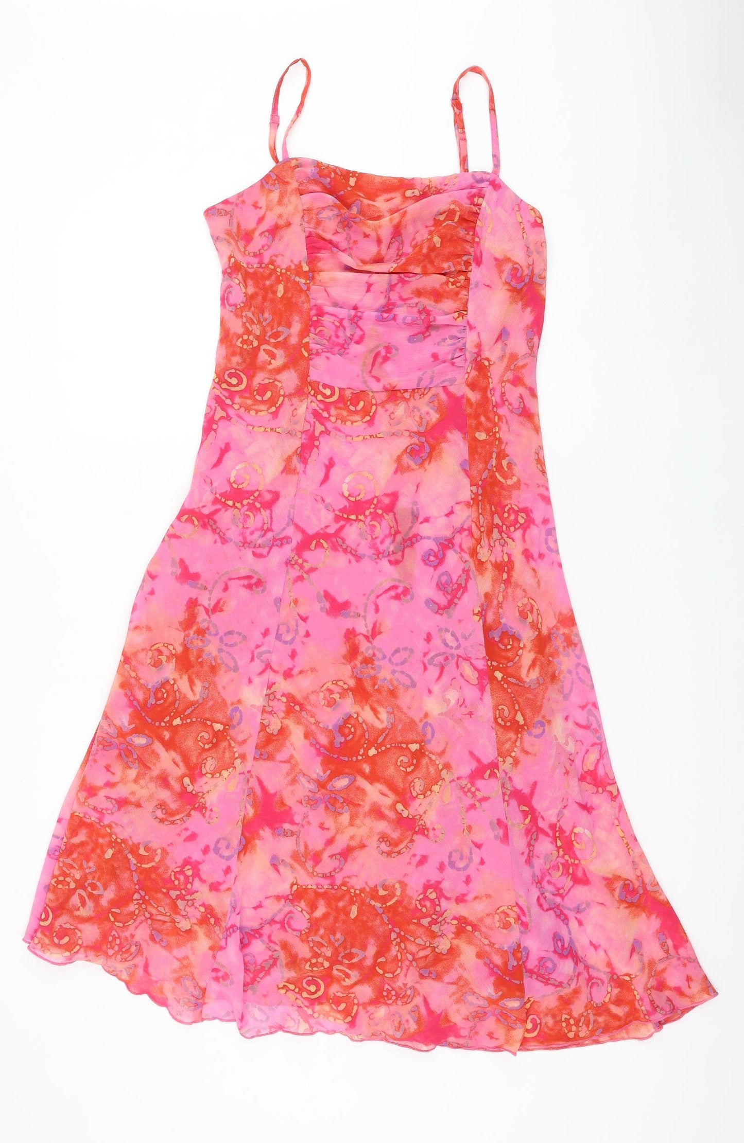 Marks and Spencer Womens Pink Geometric Polyester Slip Dress Size 10 Square Neck Pullover