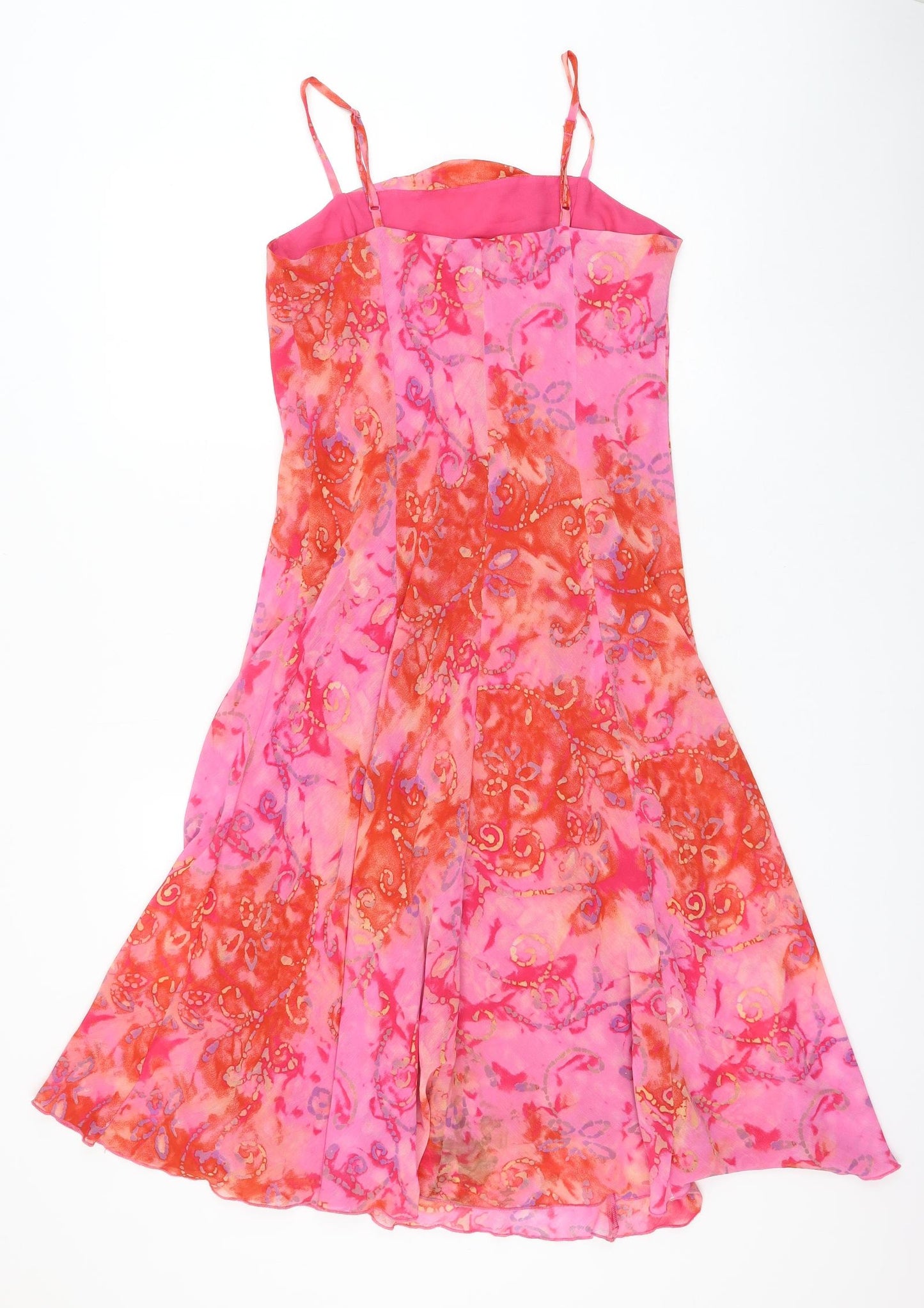 Marks and Spencer Womens Pink Geometric Polyester Slip Dress Size 10 Square Neck Pullover