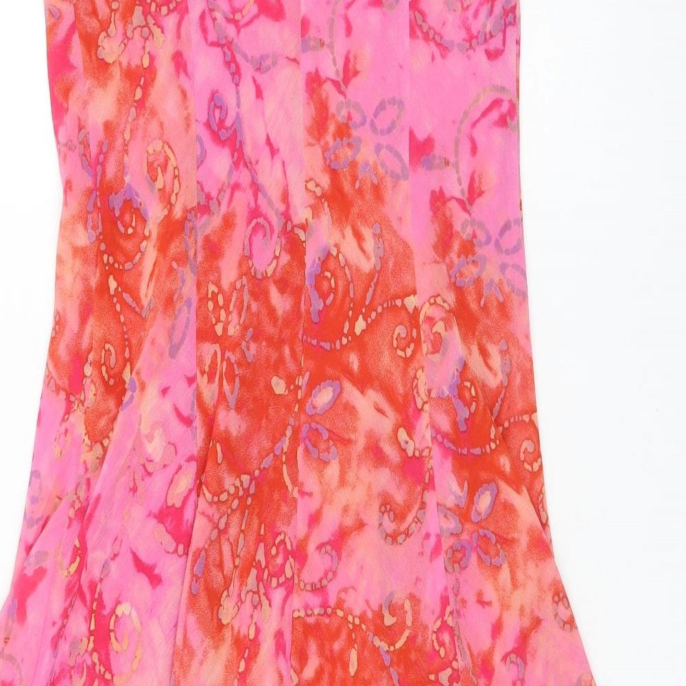 Marks and Spencer Womens Pink Geometric Polyester Slip Dress Size 10 Square Neck Pullover