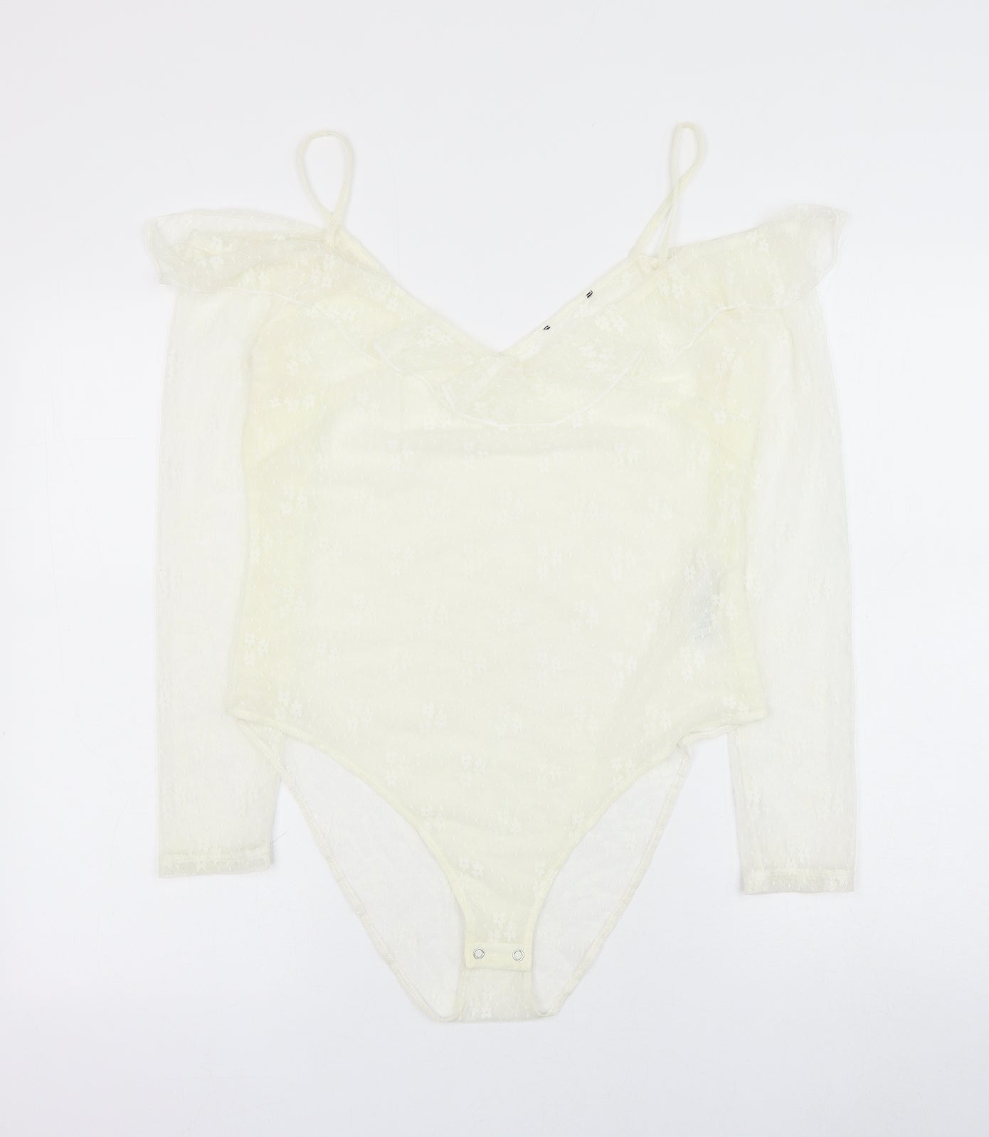 New Look Womens White Floral Nylon Bodysuit One-Piece Size 16 Snap