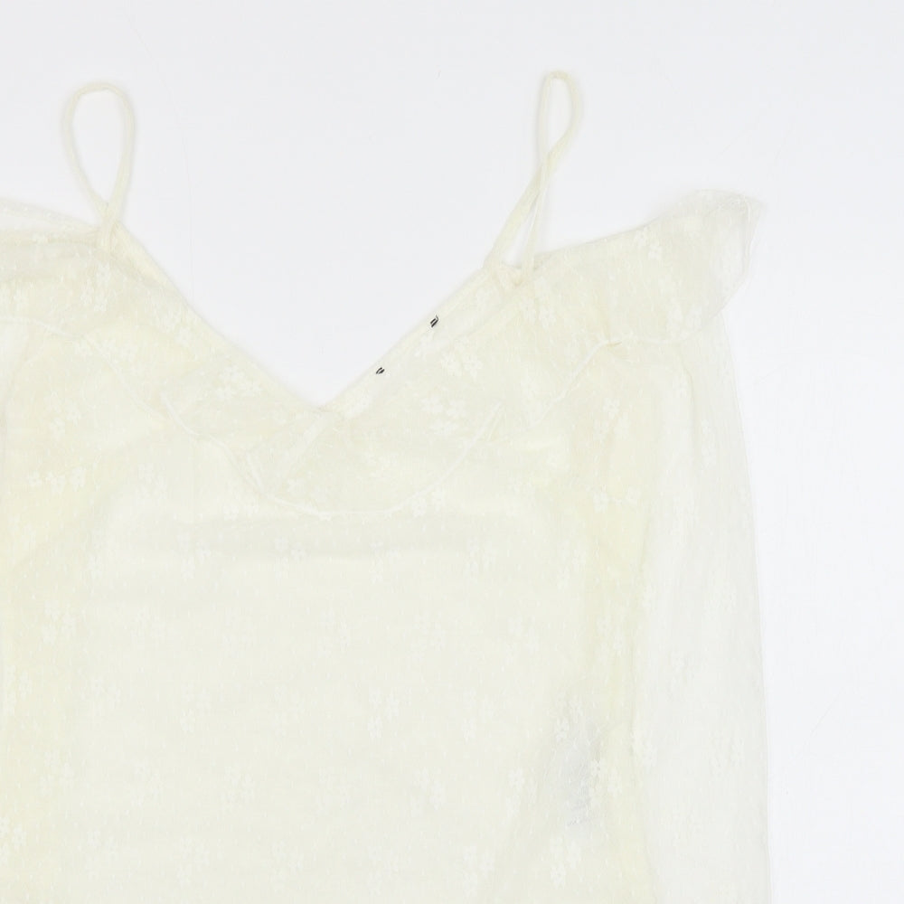 New Look Womens White Floral Nylon Bodysuit One-Piece Size 16 Snap