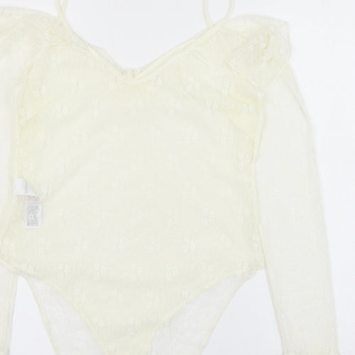 New Look Womens White Floral Nylon Bodysuit One-Piece Size 16 Snap