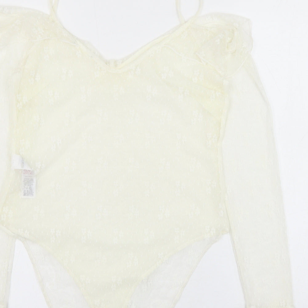 New Look Womens White Floral Nylon Bodysuit One-Piece Size 16 Snap