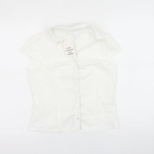 Iaey Fashion Womens White Cotton Basic Button-Up Size S Collared