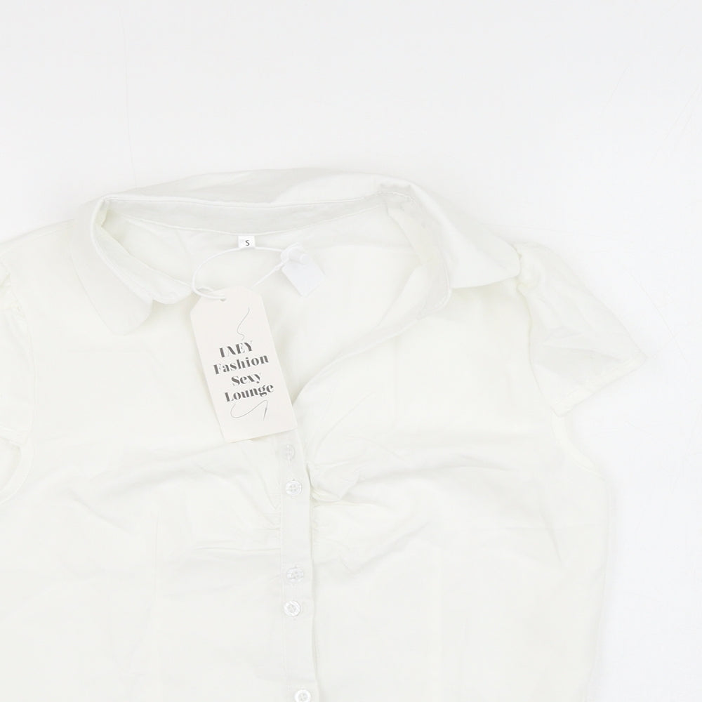 Iaey Fashion Womens White Cotton Basic Button-Up Size S Collared