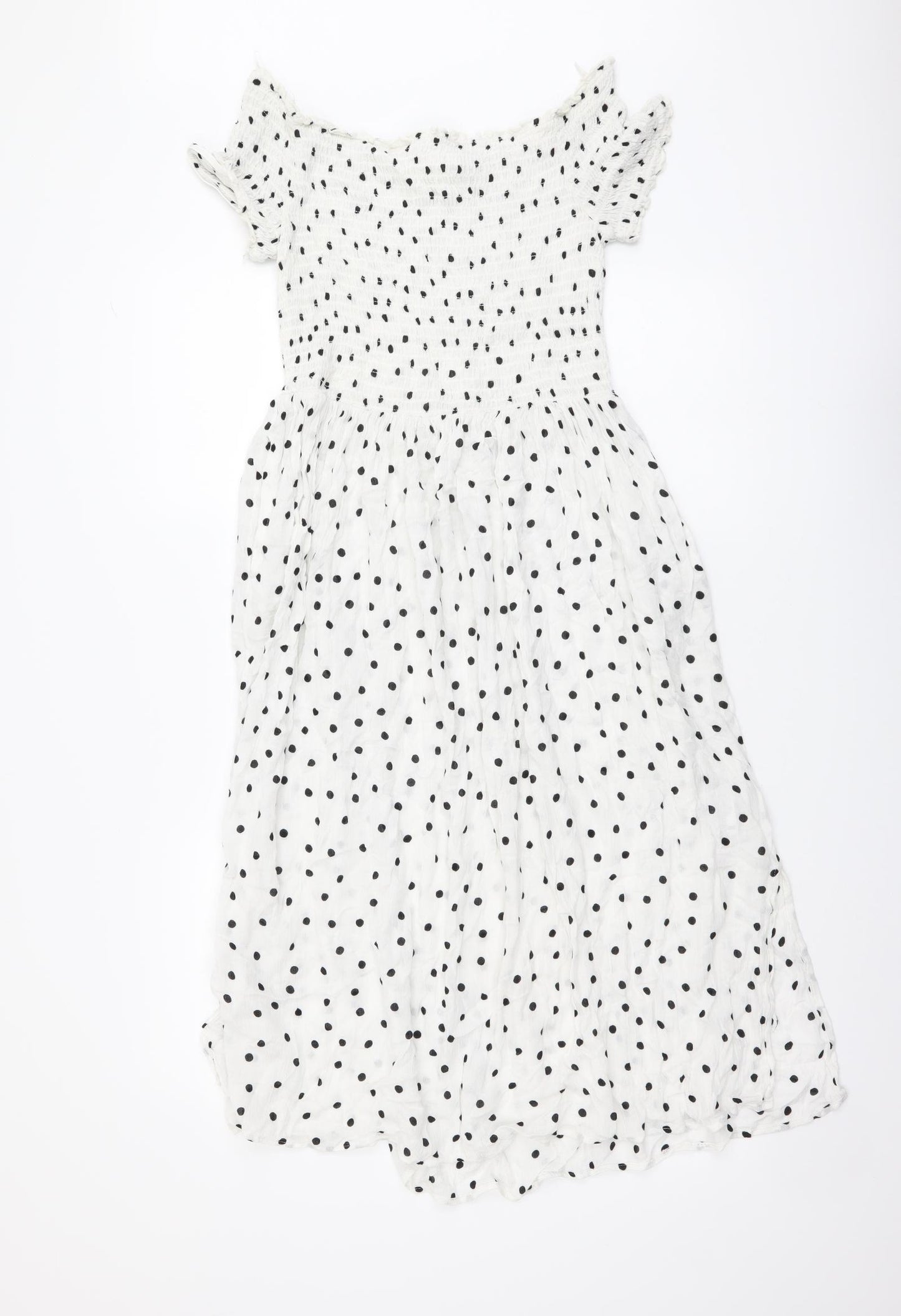 NEXT Womens White Polka Dot Viscose A-Line Size 12 Off the Shoulder Pullover