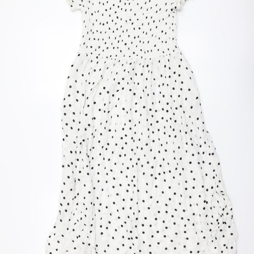 NEXT Womens White Polka Dot Viscose A-Line Size 12 Off the Shoulder Pullover