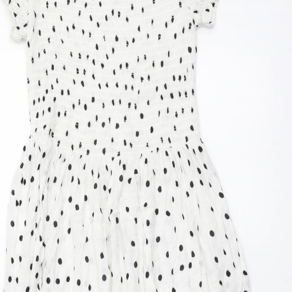 NEXT Womens White Polka Dot Viscose A-Line Size 12 Off the Shoulder Pullover