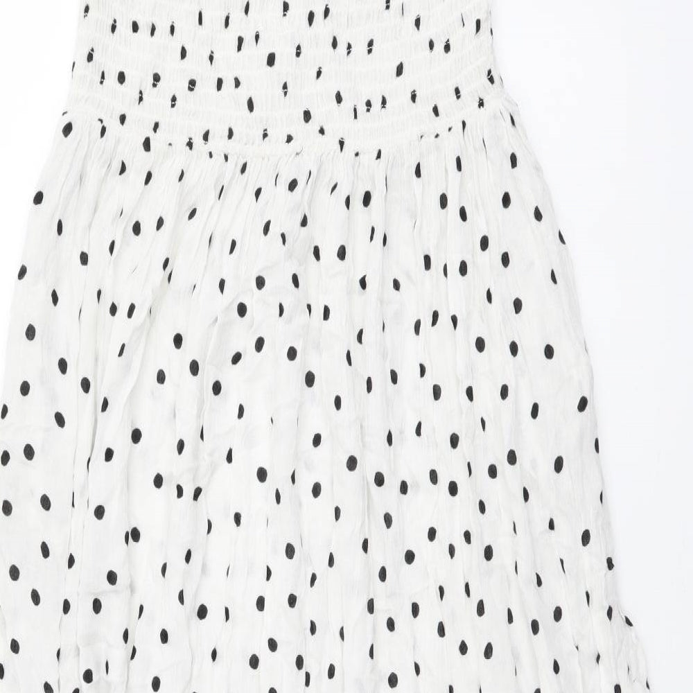 NEXT Womens White Polka Dot Viscose A-Line Size 12 Off the Shoulder Pullover