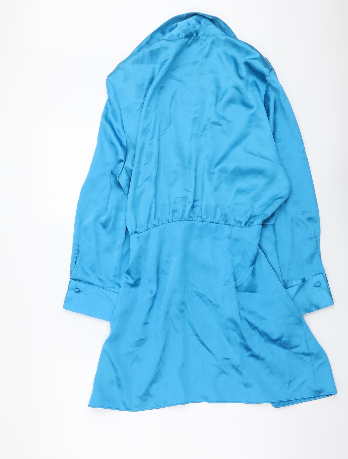 Zara Womens Blue Polyester Shirt Dress Size XL Collared Zip