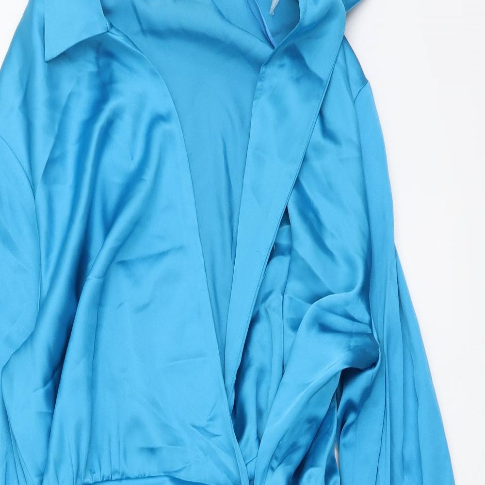 Zara Womens Blue Polyester Shirt Dress Size XL Collared Zip