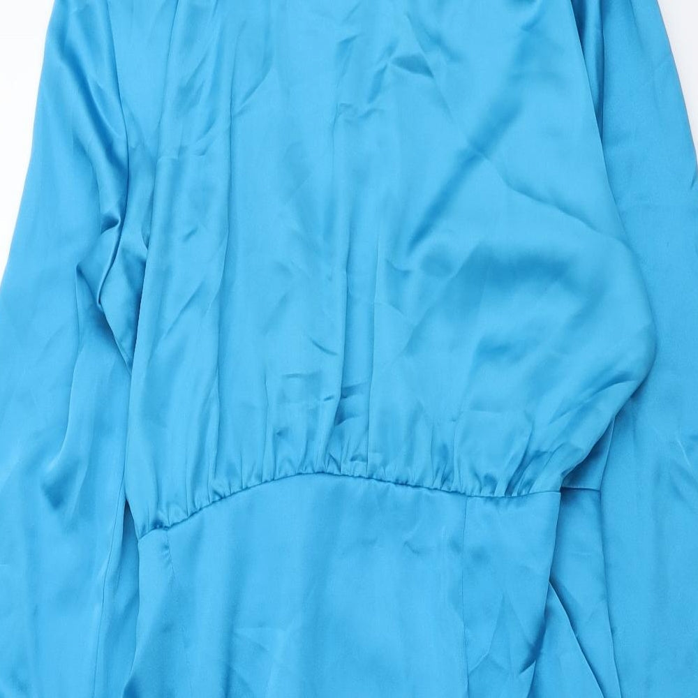 Zara Womens Blue Polyester Shirt Dress Size XL Collared Zip
