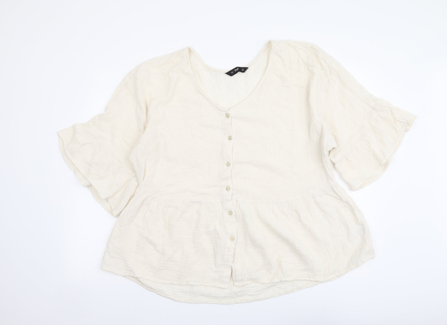 F&F Womens Ivory Cotton Basic Blouse Size 16 V-Neck