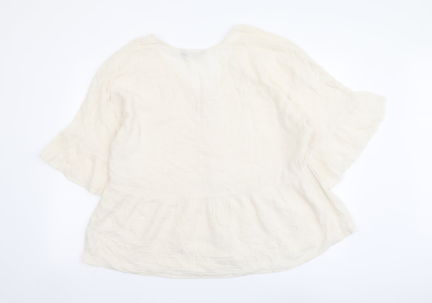 F&F Womens Ivory Cotton Basic Blouse Size 16 V-Neck