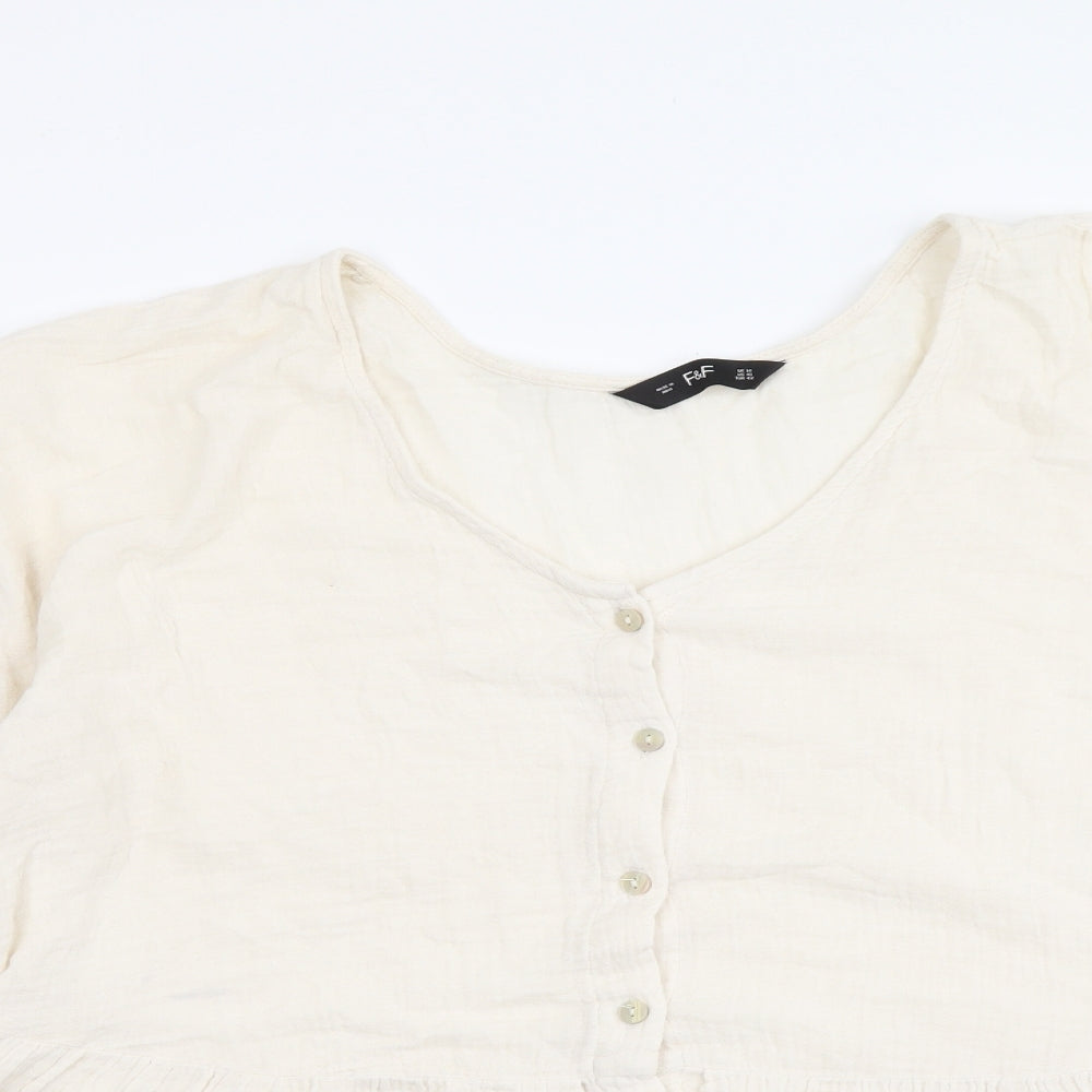 F&F Womens Ivory Cotton Basic Blouse Size 16 V-Neck