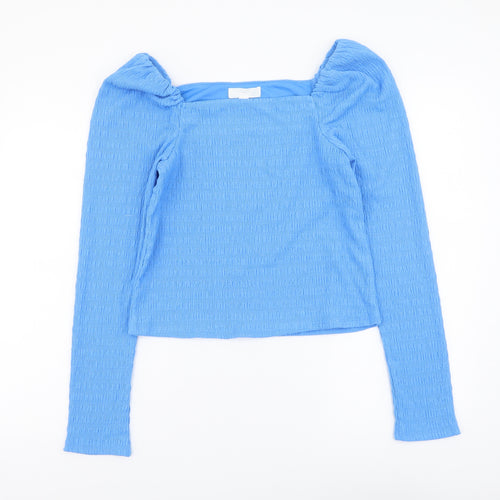 H&M Womens Blue Polyester Basic Blouse Size S Square Neck