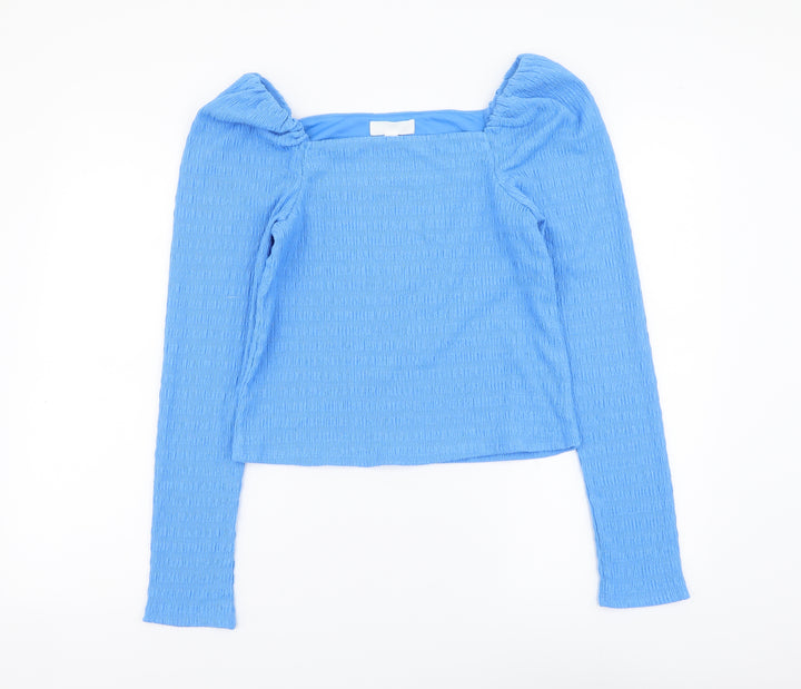 H&M Womens Blue Polyester Basic Blouse Size S Square Neck