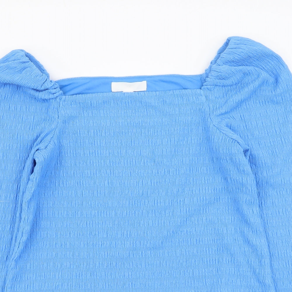 H&M Womens Blue Polyester Basic Blouse Size S Square Neck