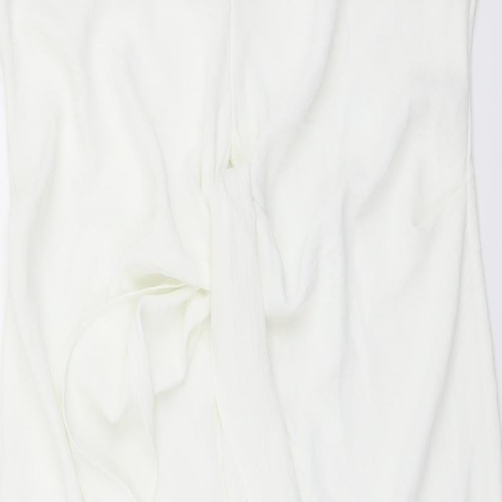 Zara Womens Ivory Polyester Tank Dress Size M V-Neck Pullover - Knot Front