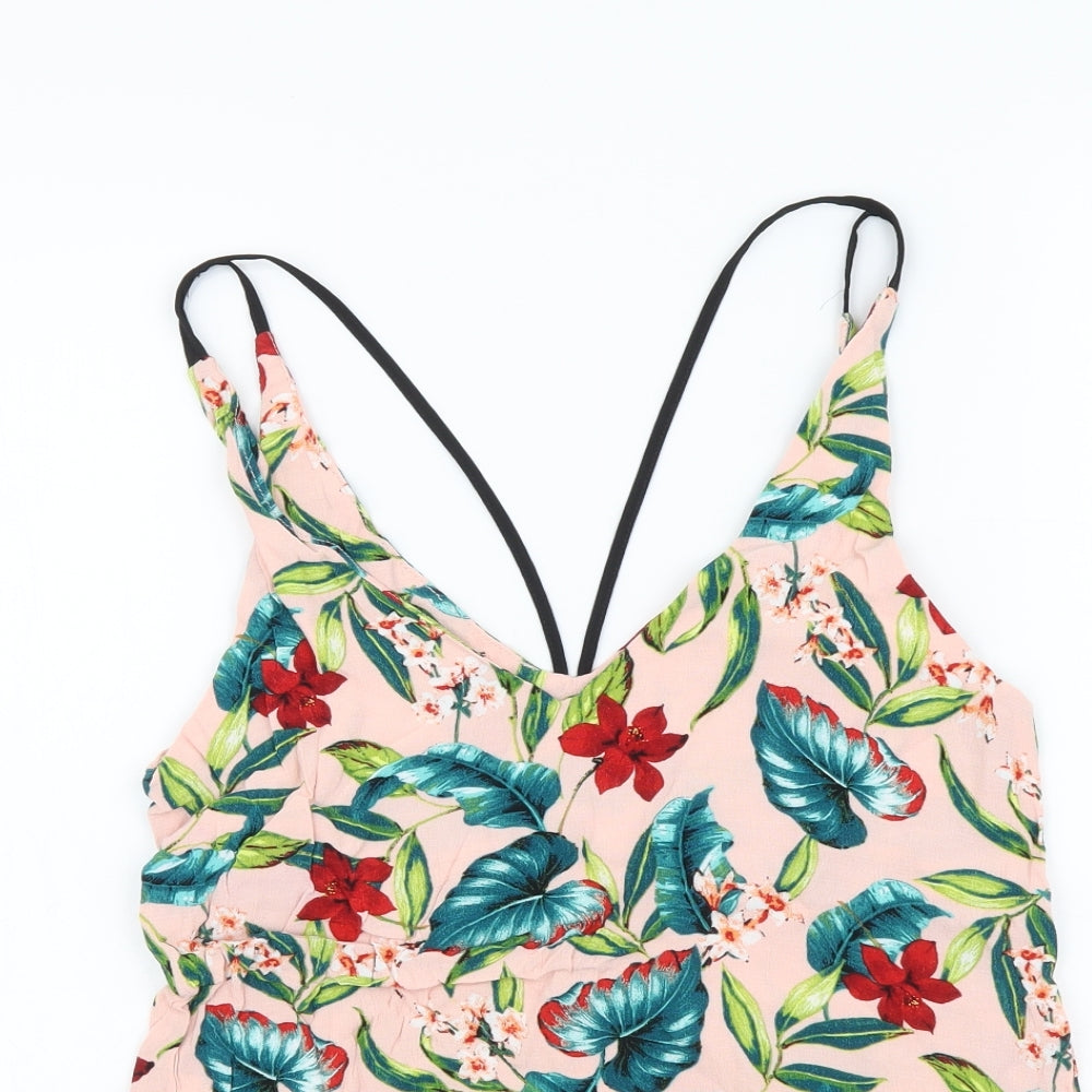 Topshop Womens Multicoloured Floral Viscose Basic Tank Size 6 V-Neck