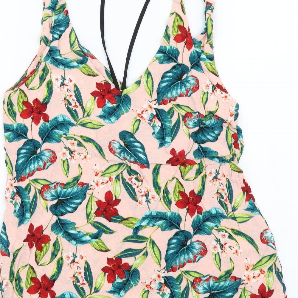 Topshop Womens Multicoloured Floral Viscose Basic Tank Size 6 V-Neck