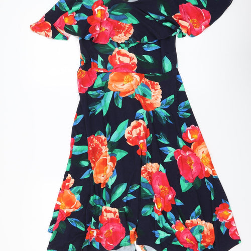 Roman Womens Multicoloured Floral Viscose A-Line Size 10 Sweetheart Pullover - Cold Shoulder