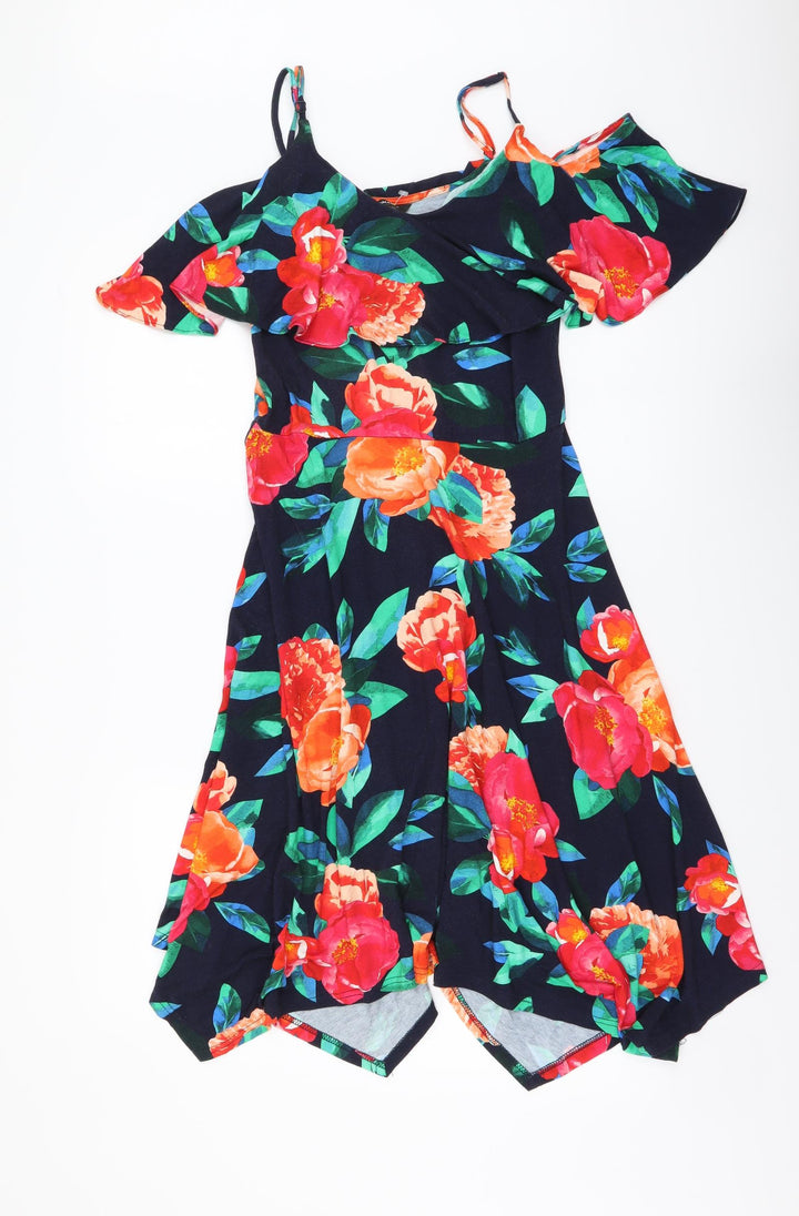Roman Womens Multicoloured Floral Viscose A-Line Size 10 Sweetheart Pullover - Cold Shoulder