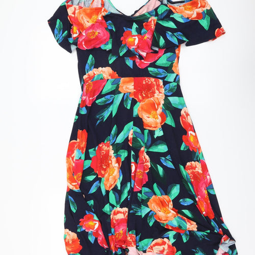 Roman Womens Multicoloured Floral Viscose A-Line Size 10 Sweetheart Pullover - Cold Shoulder
