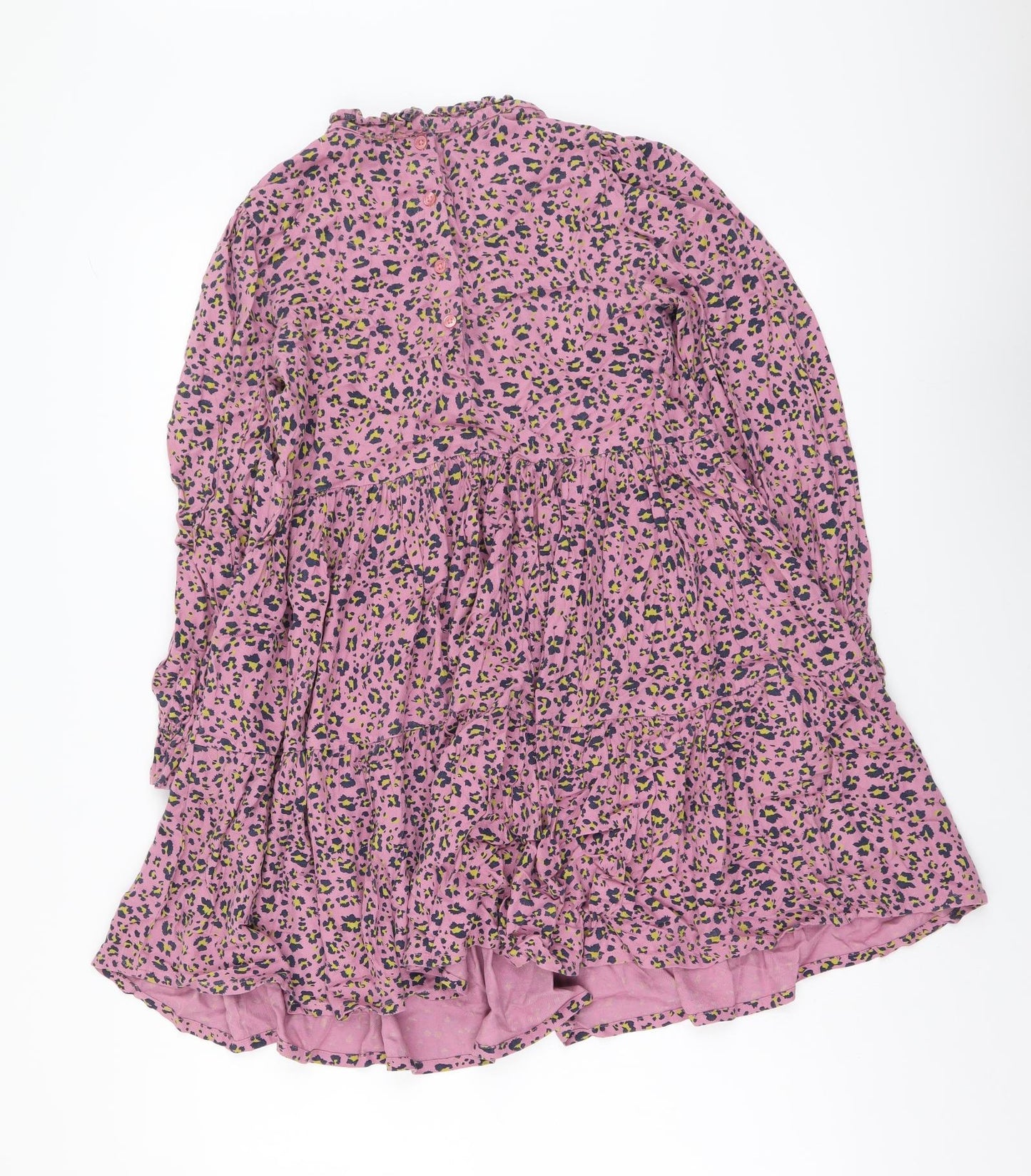Marks and Spencer Girls Purple Animal Print Viscose A-Line Size 9-10 Years Mock Neck Button - Leopard Pattern