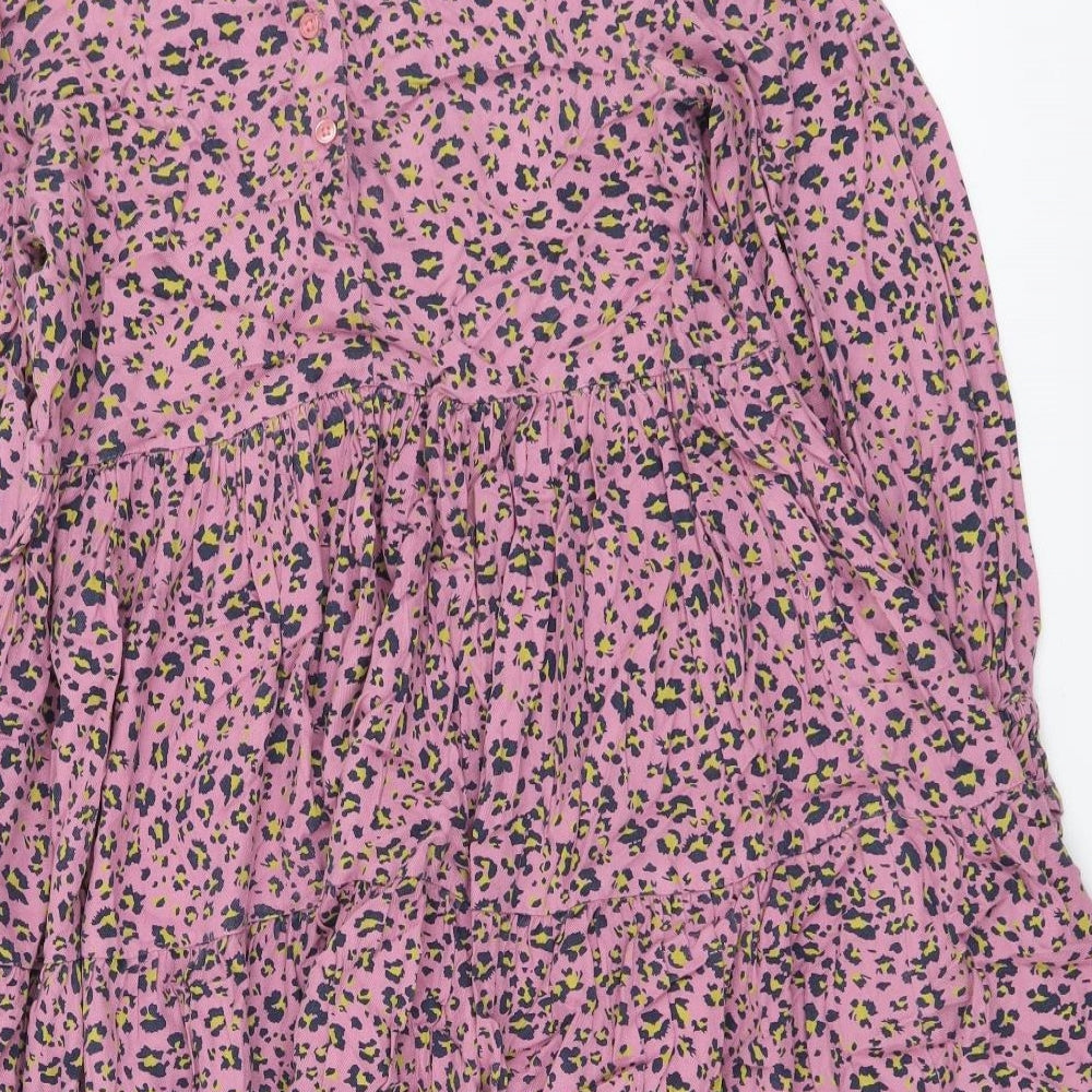 Marks and Spencer Girls Purple Animal Print Viscose A-Line Size 9-10 Years Mock Neck Button - Leopard Pattern
