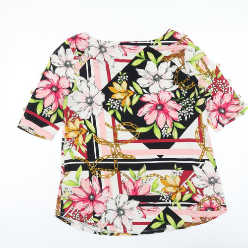 Cable & Gauge Womens Multicoloured Floral Viscose Basic T-Shirt Size L Boat Neck