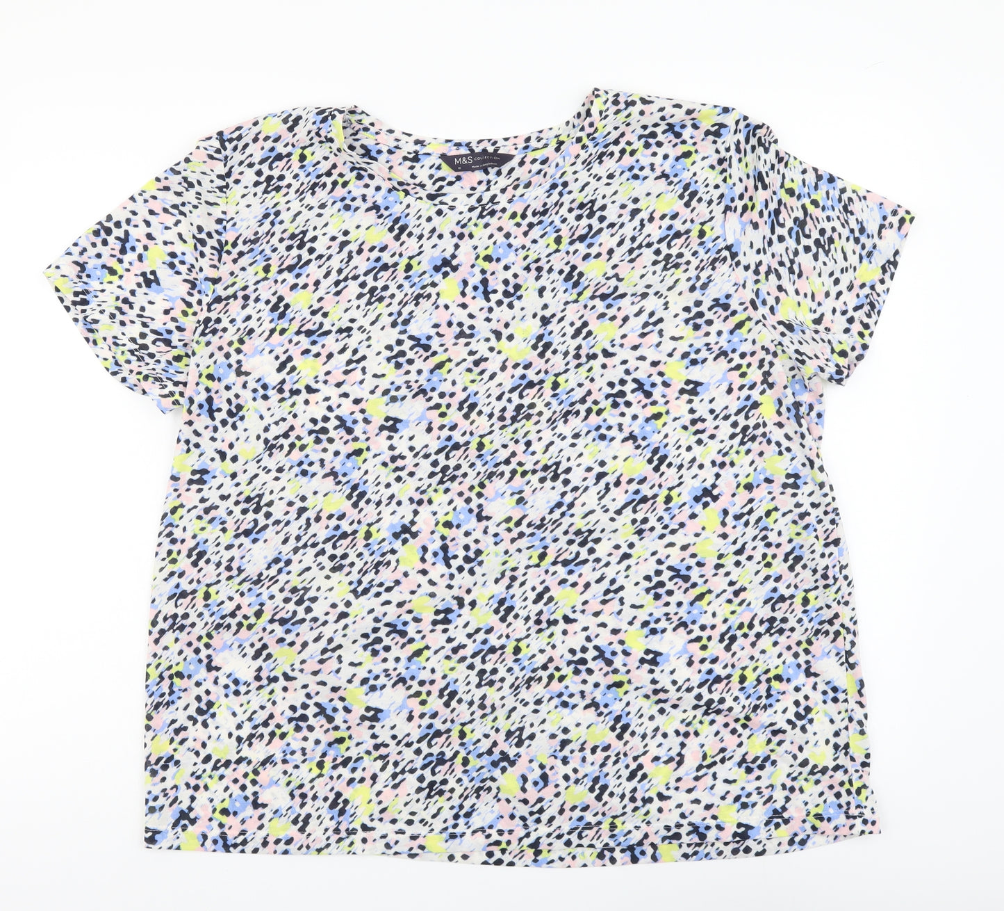 Marks and Spencer Womens Multicoloured Geometric Polyester Basic T-Shirt Size 16 Round Neck