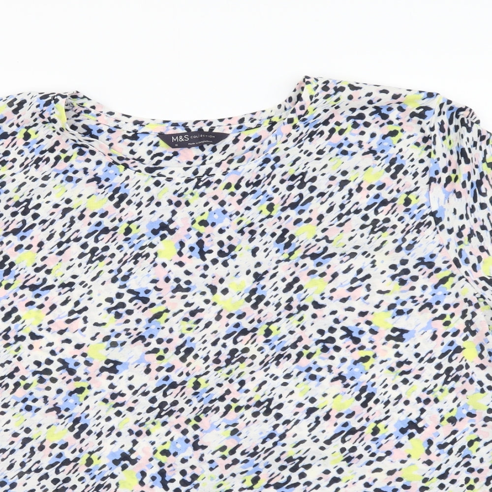 Marks and Spencer Womens Multicoloured Geometric Polyester Basic T-Shirt Size 16 Round Neck
