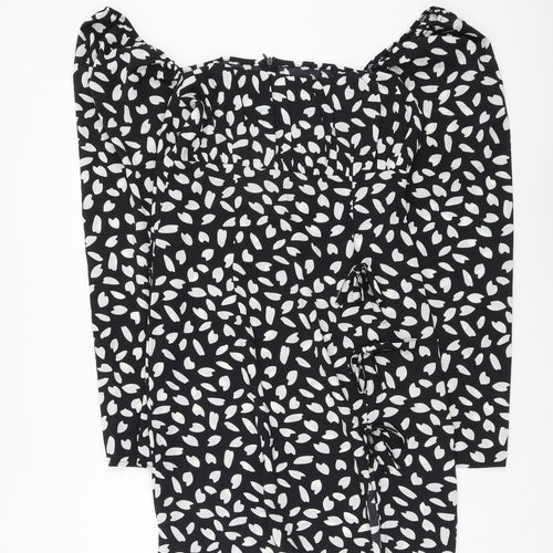 PRETTYLITTLETHING Womens Black Geometric Polyester Mini Size 10 Square Neck Zip