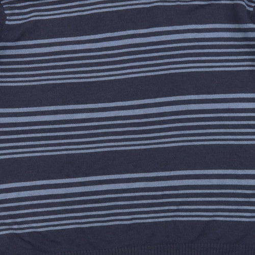 Easy Womens Blue V-Neck Striped Acrylic Pullover Jumper Size L