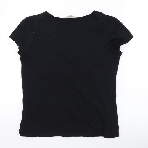 Marks and Spencer Womens Black Cotton Basic T-Shirt Size 14 V-Neck