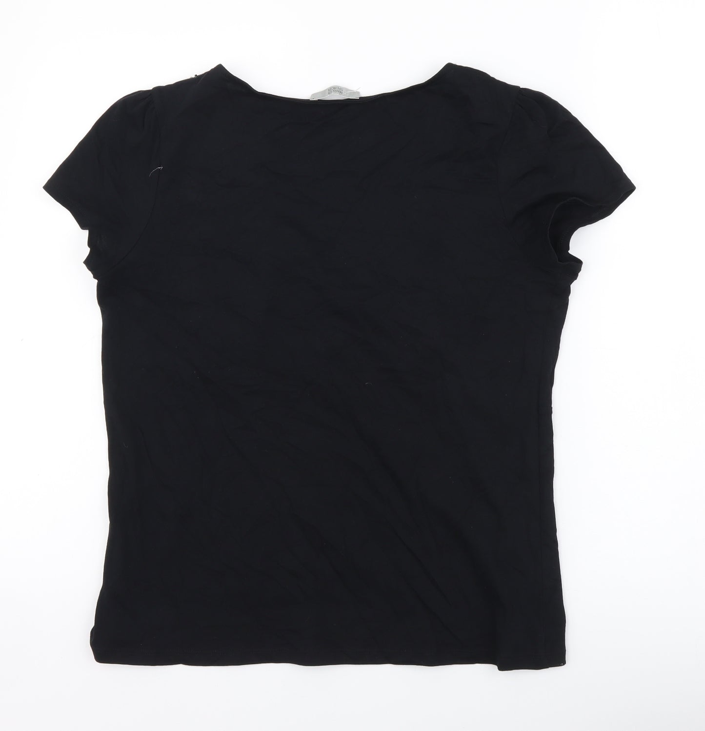 Marks and Spencer Womens Black Cotton Basic T-Shirt Size 14 V-Neck