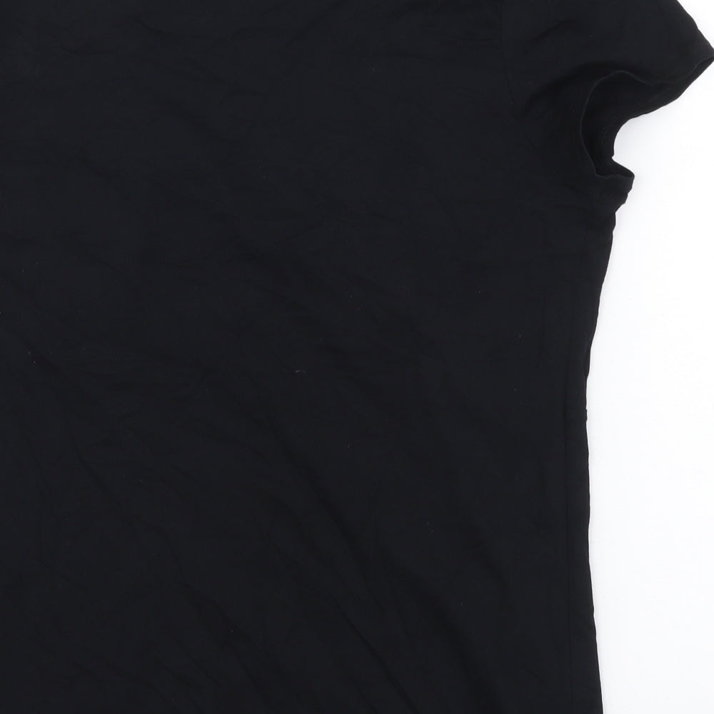 Marks and Spencer Womens Black Cotton Basic T-Shirt Size 14 V-Neck