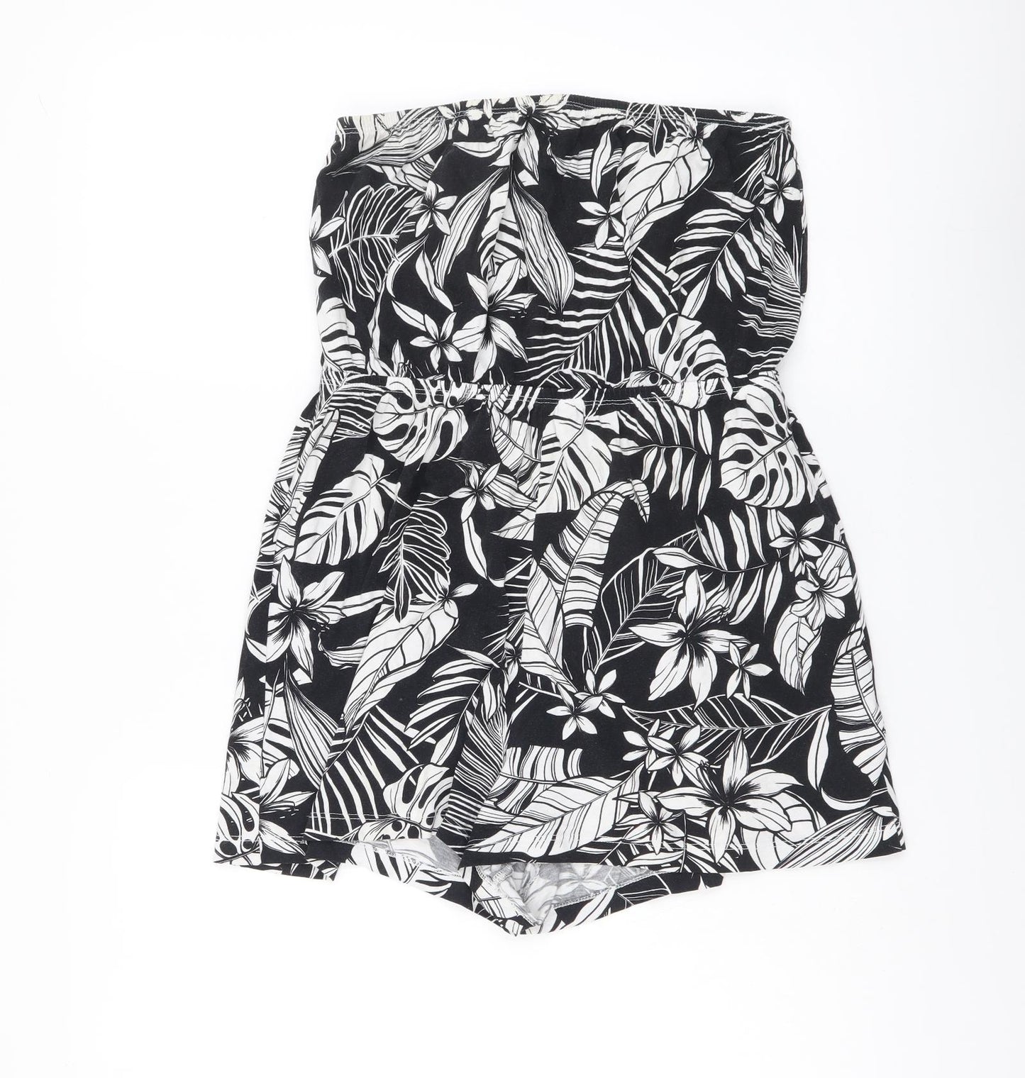 New Look Womens Black Floral Cotton Playsuit One-Piece Size S Pullover