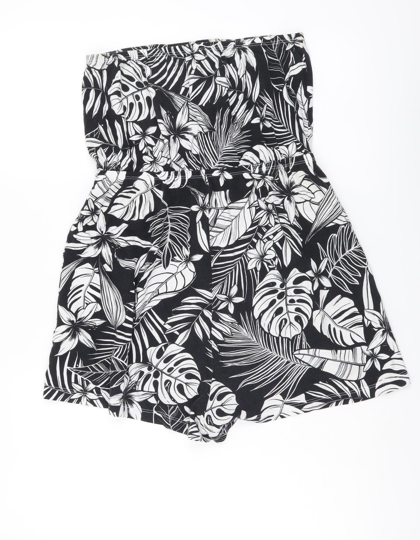 New Look Womens Black Floral Cotton Playsuit One-Piece Size S Pullover
