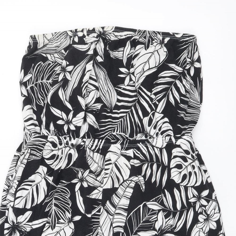 New Look Womens Black Floral Cotton Playsuit One-Piece Size S Pullover