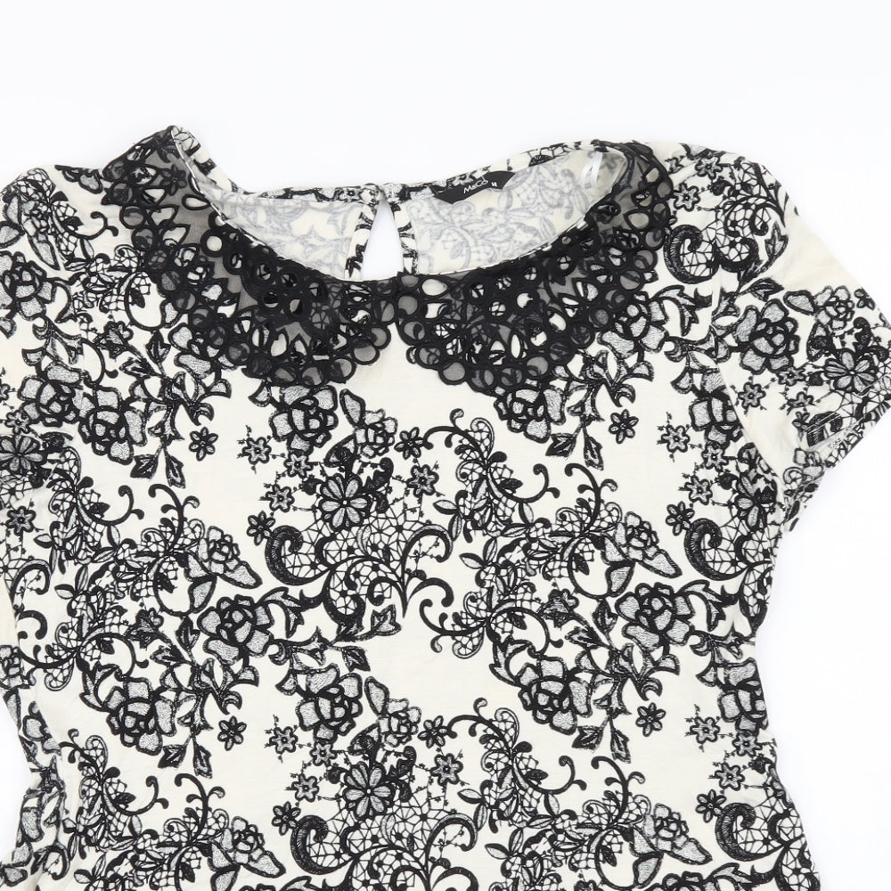 M&Co Womens Beige Floral Viscose Basic Blouse Size 14 Collared