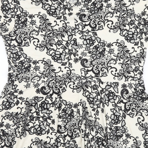 M&Co Womens Beige Floral Viscose Basic Blouse Size 14 Collared